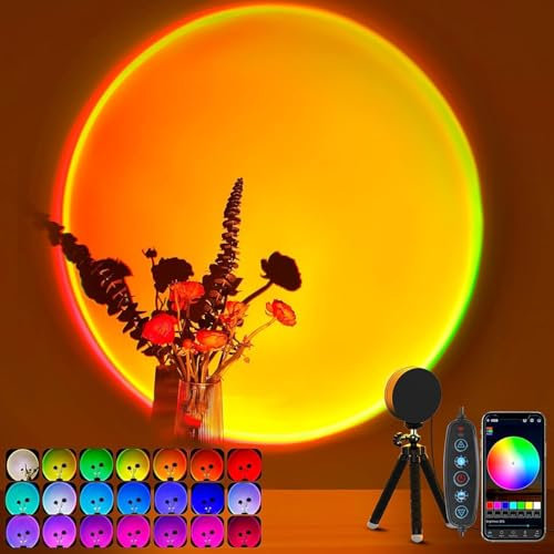 Kangtaixin Lampe Coucher de Soleil - Sunset Lamp Multicolore à LED Commande par Bouton et Application, Rotation à 360 Degrés pour Chambre, Photographie, Fête, Tiktok Live, Décoration de Pièce