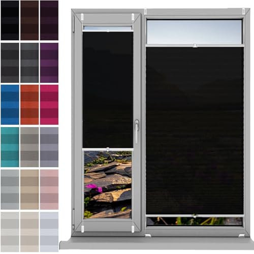 Plissee Ohne Bohren Klemmfix 38 x 80 cm, Sonnenschutz Easyfix Lichtdurchlässig, Plissee Fenster Plisseerollo Faltstore, Fenster Plissee Ohne Bohren, für Fenster & Tür, Schwarz