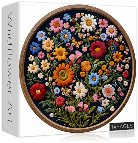 Vintage Wildflower Puzzles for Adults 1000 Pieces, Round Butterfly Bee Plant Puzzle Nature Art, Circle Pretty Flower Garden Jigsaw Puzzle, Retro Aesthetic Floral Puzzle