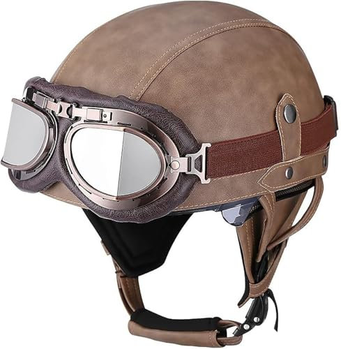 Classic Casco Da Moto Jet, Casco Scooter Mezzi Caschi Retrò Casco Scodella Moto Casco Caschi Cromwell, DOT/ECE Certificazione Per Ciclomotore Crash Chopper Casco Di Sicurezza 4, L=59-60cm