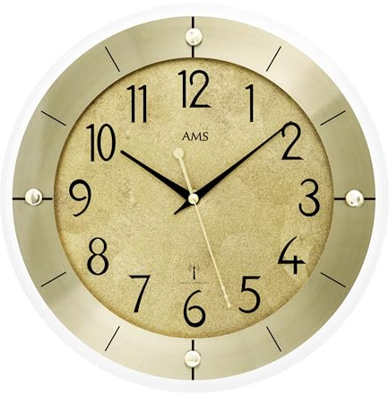 AMS Wanduhr 5591 - Funk-Wanduhr, Aluminiumgehäuse, 31cm, Wohnzimmeruhr, arabische Ziffern