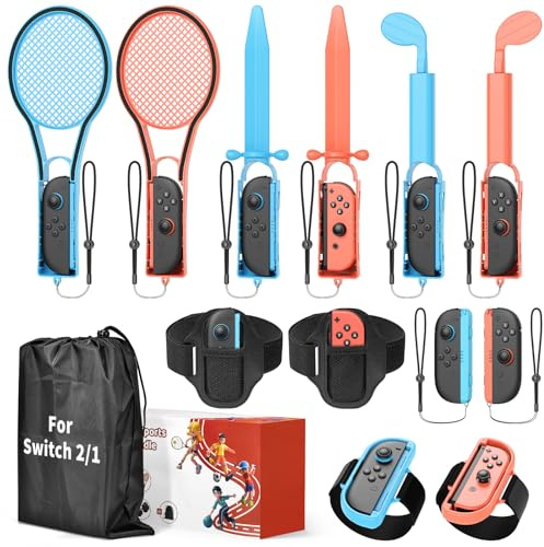 Sport Zubehör Accessories für Nintendo Switch 2/ Switch 1/ OLED | Family Party Game Bundle Set für Joy-Con 2 mit Tragetasche für Nintendo 2 Tennis Fever Golf Sports