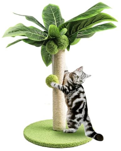 Vocdikficy Katzenkratzbaum für Kätzchen, Niedliche Grüne Blätter, Katzenkratzbäume mit Sisalseil, Katzenpfosten für Den Innenbereich, Kratzbäume S