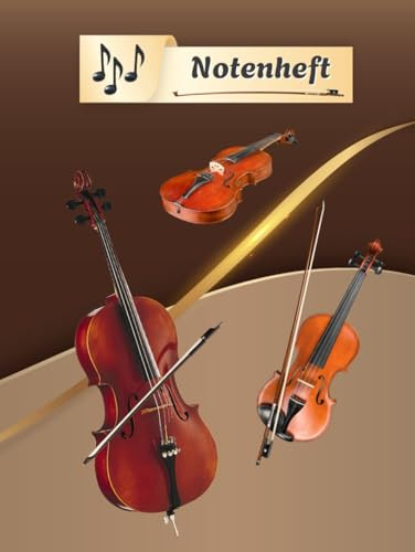Notenheft Geige Notenbuch Cello Violine Musikunterricht Bratsche Notenlinienheft Große Lineatur Geigenunterricht Anfänger Violoncello Kontrabass ... da Gamba Notensysteme Musiker Rebec 01A11