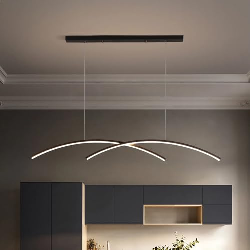 LED Pendelleuchte Kochinsel Leuchte Hängend Esszimmer Lampe Hängeleuchte Dimmbar mit Fernbedienung Kronleuchter für Wohnzimmer Esstisch Büro Leuchte Höhenverstellbar Hängelampe Bogenförmig (Schwarz)