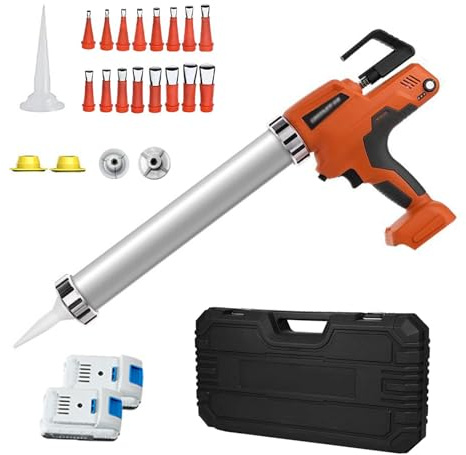 ANGDI 360° Rotating Cordless Caulking Gun Kit, Battery Powered Sealant Gun with Speed Adjustable, LED Lighting, 6500N Cartridge Sausage Caulking Guns, Electric Adhesive Gun for Tile(Orange)
