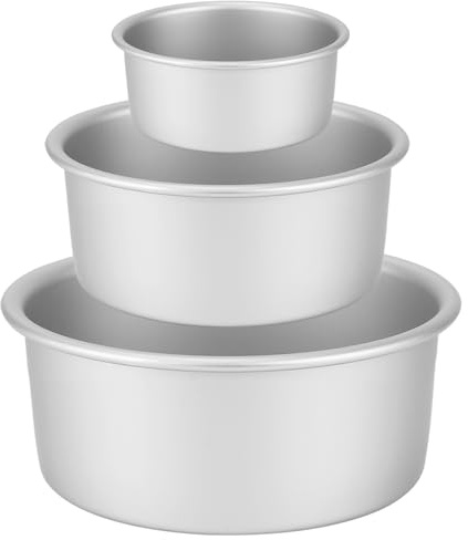Auddemg Ensemble de 3 moules à gâteau ronds (Ø 10/15/20 cm), moule layer cake professionnel en aluminium anodisé avec fond amovible, argenté