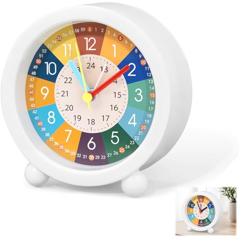 Sveglia per bambini, orologio per bambini, silenzioso, sveglia per bambini, silenzioso, con quadrante colorato compatto per ragazzi e ragazze, ideale per camera da letto e viaggi
