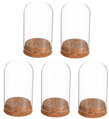 MUELODSIC 5 Piezas Campanas Base de Madera Transparente Decorativa para Flores Preservadas Paisaje y Figuras para Decoración de Mesa y Bodas