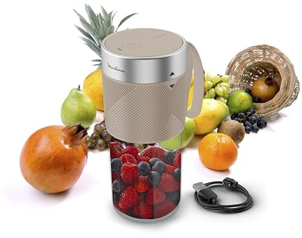 Moulinex Lightmix, Frullatore Portatile 300ml, Potente e Silenzioso, Bicchiere in Tritan Infrangibile, Lunga Autonomia e Auto Spegnimento, Colore Argilla, LM1C0A