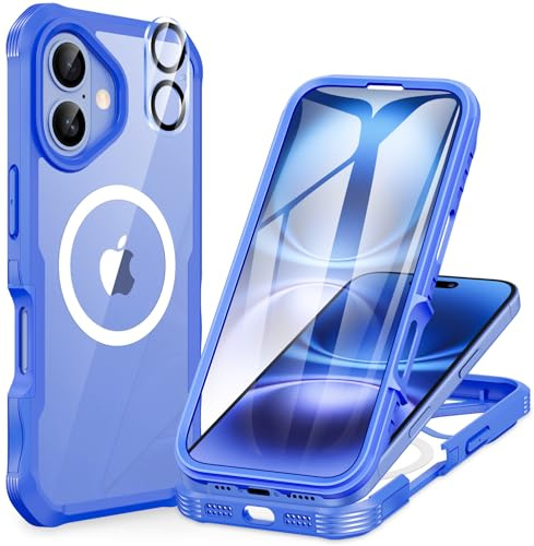 CENHUFO Compatible with iPhone 16 Case Fits for Magsafe, Built-in Glass Screen Protector with Camera Lens Protector, 360 Full Body Shockproof Protective Phone Case for iPhone 16 6.1 Inch -Ultramarine