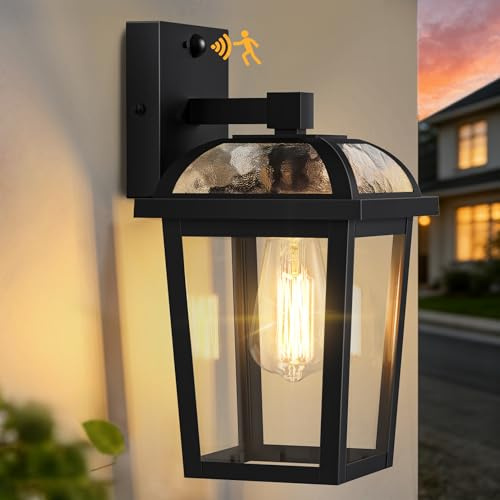 Motion Sensor Lights Outdoor, 3 Modes Dusk Till Dawn Wall Light Waterproof | Outside Pir Security Garden Sensor Lamp, Black Anti-Rust Lighting Fixture for Front Door, Porch, House Decor(Mains Powered)