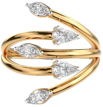Bague cocktail glamour croisée en argent sterling 925 | Plaqué or | Bagues de luxe faites main en moissanite, marquise et poire pour femme | LKJR_0751