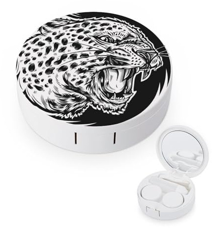 fkgvwo Contact Lens Container Black White Leopard Travel Contact Lens Box with Mirror Tweezers Solution Bottle