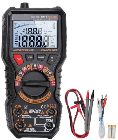 Aoresac Multimètre True RMS 20 000 Points, Testeur de Tension NCV, Mesure la Tension/courant AC/DC, la Résistance, la capacité, la Fréquence, la Température avec écran LCD rétroéclairé,