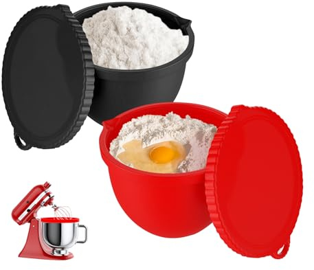 ＴＡＫＵＭＩ∞Ｘ 2PCS Silikon Schüsseleinsätze für KitchenAid Zubehör für 4.8 L 5 Qt Kitchen Aid Neigbarer Kopf Rührschüssel Geruchlos Silikon Teigschüssel Einlage Schüssel Einsatz Liner mit Deckel Anhang