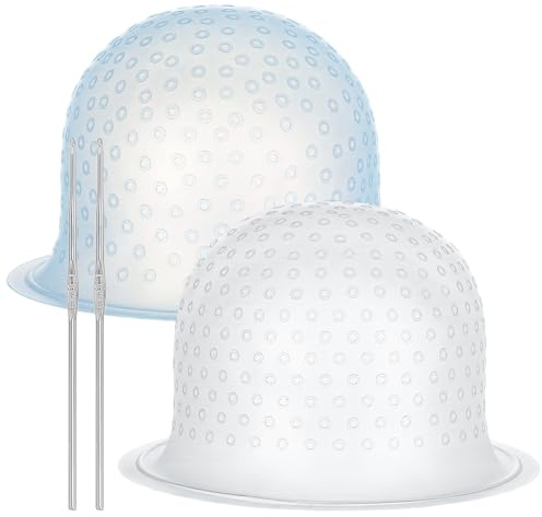 AHANDMAKER 2 Packung Silikon Strähnchenhauben Mit Haken Für Haarfärbemittel Weiße Und Blaue Strähnchenhauben Für Den Heimgebrauch DIY Salon Anwendung Geschenkidee Für Schönheitspflege