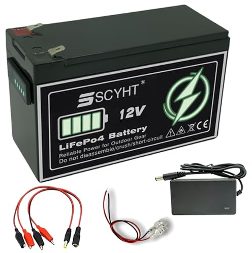 SSCYHT Batería LiFePO4 12V 10Ah 8Ah 6Ah Batería de Litio 12Ah Baterías Recargables 12V Baterías Iones Litio para Suministro energía Respaldo para Motor 50W a 150W con BMS,12v12ah 100mm