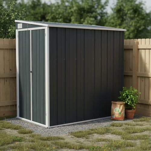 Anbauschuppen Anthrazit 118x194x178 cm Verzinkter Stahl, Holzunterstand Draußen Wandmontiert, Container Haus Zum Wohnen Für Gartengeräte Und Werkzeuge