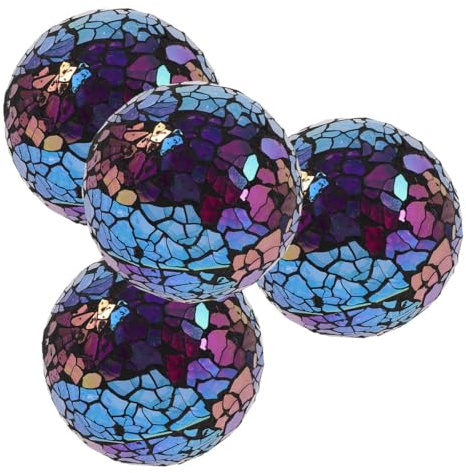 KHBUAB Decorative Balls Orbs Glass Sphere Purple 4pcs Modern and Delicate and Birthdays, 3.1 Inch Mosaic Style Glass Ball Ornaments for Home Decorations for Table, Bowls, and Vase