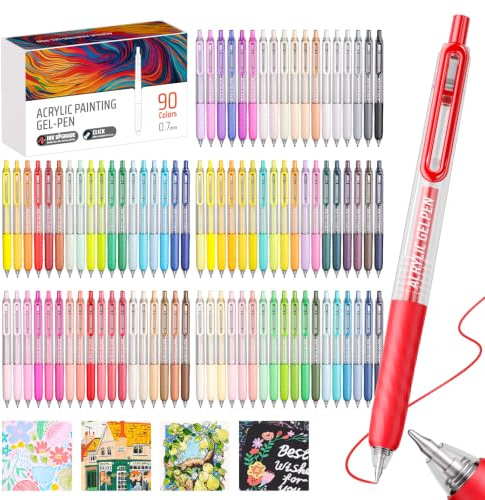 Sonlaryin 90 Farben Acrylstifte Gelstifte mit 0.7MM Feine Spitze zum Malen | Gel Stifte Set Klicken Schreiben & Journaling für Leinwand, Stoff, Papier, Deko, Ostereier, Halloween, Weihnachten