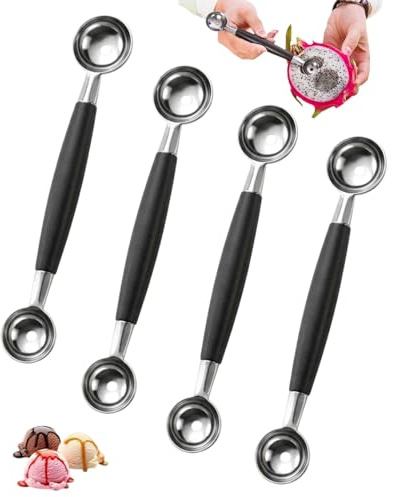 GAJUS 4 Pcs Melon Baller Cuillère à Boule Double Face en Acier Inoxydable avec Poignée Ergonomique pour Fruits Melon Pastèque Glace Pâtisserie cuillere a melon boule melon cuillere parisienne melon