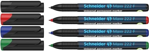 Schneider Maxx 222 F Universal-Marker (Strichstärke 0,7mm), 4er Etui (Schwarz, Rot, Blau, Grün)