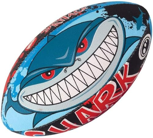OPTIMUM Tecknad boll, rugbyboll, hajsockel, storlek 4 unisex-vuxen, haj attack, storlek 4