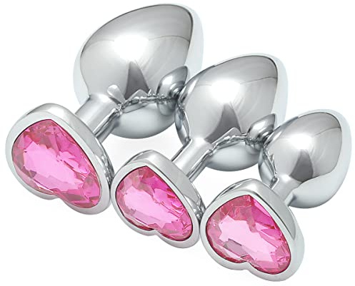 AKStore 3 Pcs Luxury Jewelry Design Fetish Heart Metal Anal Butt Plug(Pink)