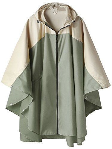 Summer Mae Regen Poncho Jacke Mantel für Erwachsene mit Kapuze wasserdicht mit Reißverschluss im Freien,Einheitsgröße,Grün und Cremig-weiß