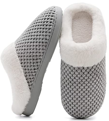Ladies House Slippers Memory Foam Slippers for Women Comfortable Warm Cosy Non Slip Indoor Outdoor Home Slippers (Greyï¼Œ5/6 UK