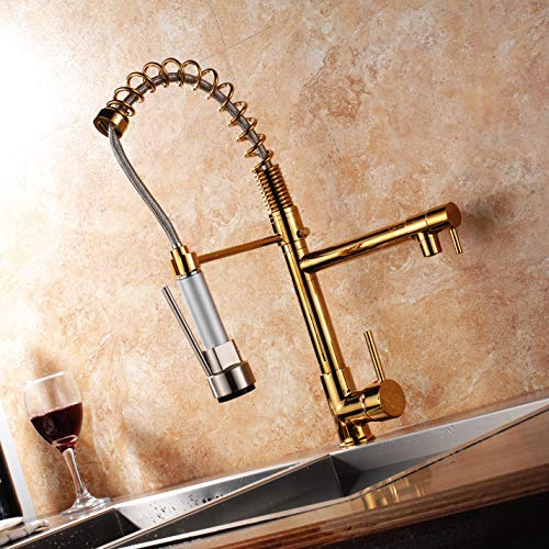 Gastro Profi Spültisch Küche Armatur Mischbatterie Wasserhahn Brause Spiralfeder Ausziehbar Golden