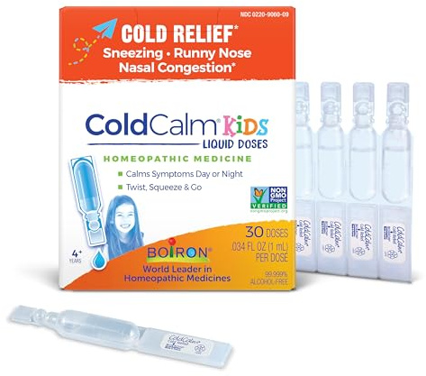 Boiron ColdCalm Kids Single-Use Drops for Relief from Cold Symptoms of Sneezing, Runny Nose, and Nasal Congestion - Sterile and Non-Drowsy Liquid Doses - 30 Count