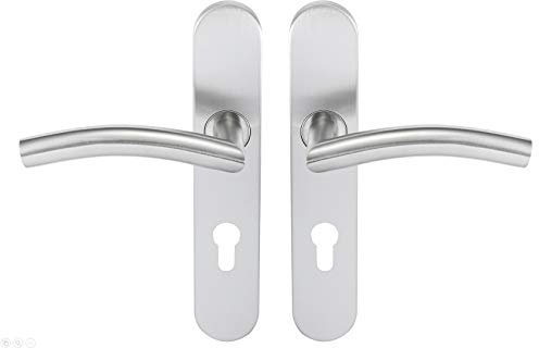 Bricard 666473 Ensemble poignées INOX sur Plaque Tempo Classic pour Porte d'entrée (pour Cylindre européen)