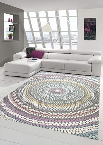 Teppich modern Wohnzimmer Teppich Regenbogen Pastellfarben Größe 80x150 cm