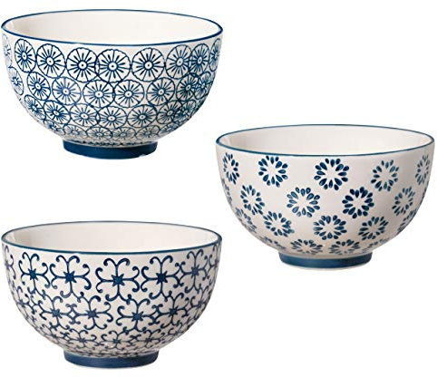 Bloomingville Petits Bols Kristina – Schüssel für Reis, Dessert mit Eis, Ø 11,5 cm, Blau, Keramik, 3 Stück, Fassungsvermögen 280 ml