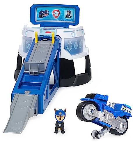 PAW PATROL Moto Pups HQ-Spielset mit Sound-Effekten und exklusiver Chase-Figur mit Motorrad, Hauptquartier, ab 3 Jahren, Spielzeug
