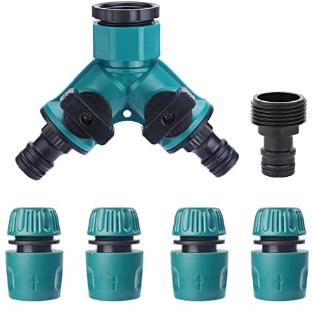 TOPWAYS 2 Wege Verteiler, Gartenschlauch-Y-Splitter-Anschluss mit individuellen EIN-/Aus-Ventilen & 3/4 Zoll Außengewinde, Schnellschlauch-Endverbinder