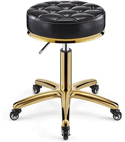 NACHEN Sattelrollbarer Drehhocker, Hocker Kreativer Goldener Make-up-Hocker aus Edelstahl Friseurhocker 360 ° Drehung Beauty-Hocker Friseur Hocker Runder ESS-Hocker Beauty