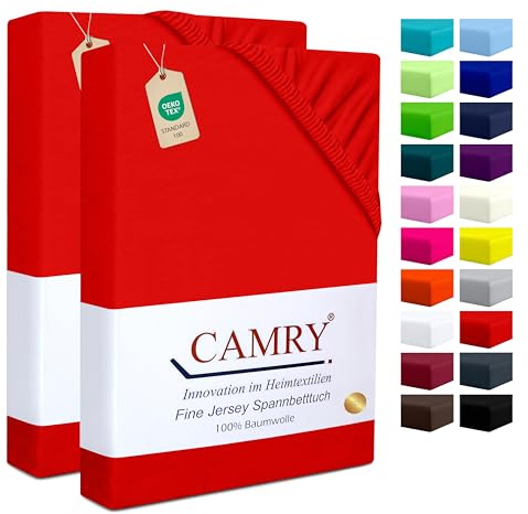 Camry Spannbettlaken 2er-Set 90x200cm - 100x200cm Rot Baumwolle Bettlaken Jersey Spannbetttuch Oeko-Tex
