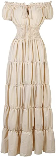 Aibaowedding Robe de Costume Renaissance pour Femme, Chemise Médiévale, Robe de Paysanne Irlandaise Boho, Robe Longue, beige, L