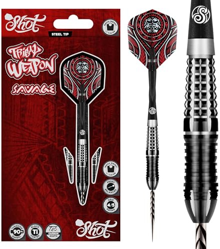 Shot! Steel Darts Tribal Weapon Savage 90% Tungsten Steeltip Darts Steeldart Dartpfeile Set (26 Gramm)
