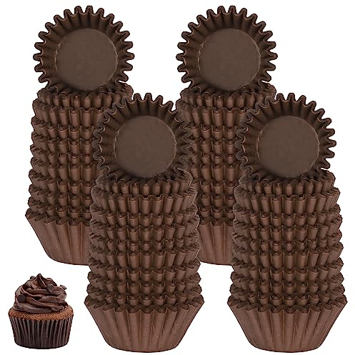 FANTESI 1000 Pcs Mini Muffin Cases Mini Cupcake Cases Greaseproof(Brown) | Mini Cake Cases, Oven Freezer Safe, Disposable, Easy Release, Baking Essential, Mini Size
