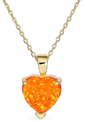 Bling Jewelry Colgante De Collar En Forma De Corazón De Ópalo Creado De 5CT En Solitario Con Engaste De Garra Naranja Para Mujer Chapado En Oro Amarillo De 14K Piedra De Nacimiento De Octubre