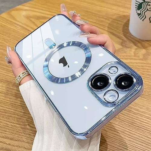 KRAFTCARE Magnetische Hülle für iPhone 14 Hülle Durchsichtig mit 3 Pack Panzerglas Schutzfolie + 1 Kurz Handykette, mit für Magsafe, Stoßfeste Schutzhülle für iPhone 14 (6,1 Zoll)–Blau
