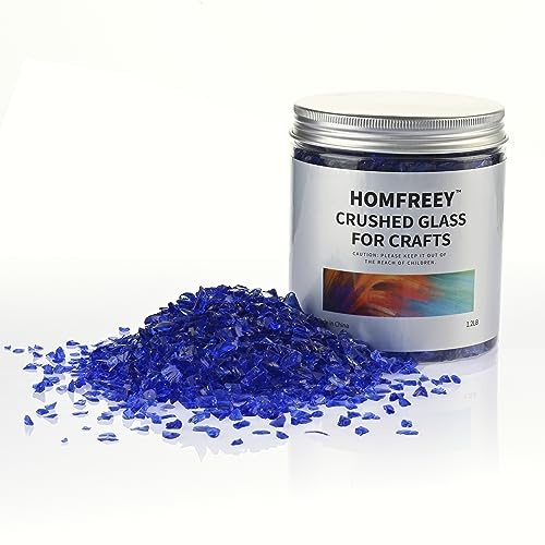 HOMFREEY Dark Blue Broken Glass Pieces,3-6mm Crushed Glass Chips for Resin Art Making,Flower Pots Vase Filler and Aquarium Fish Tank Gravel Home Decorations(1.2 Lb)