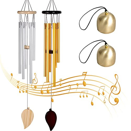 Campanelli eolici per esterni: 2 pezzi da appendere, 6 tubi, con 2 campanello, per esterni, in metallo, per esterni, decorazione per la casa, regali a vento