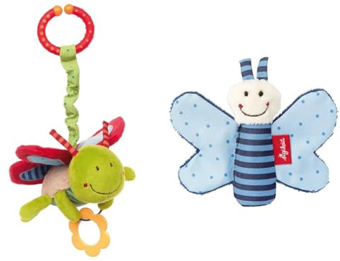 SIGIKID 42206 Anhänger Schmett Baby Activity PlayQ Mädchen und Jungen Babyspielzeug empfohlen ab 3 Monaten grün & 41180 Greifling Schmetterling Red Stars Mädchen und Jungen Babyspielzeug