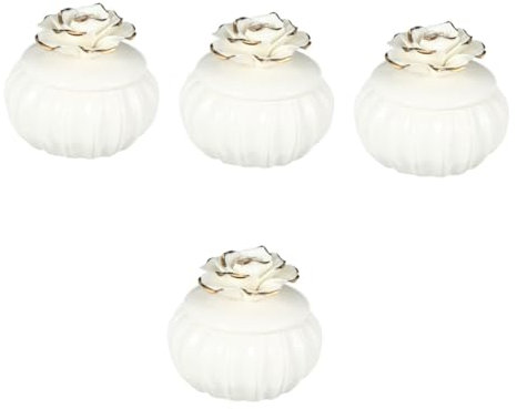 Garneck 4pièces Boîte De Rangement Céramique Design Rose Pour Bijoux Conteneur Décoratif Avec Couvercle Pour Accessoires Et Personnels
