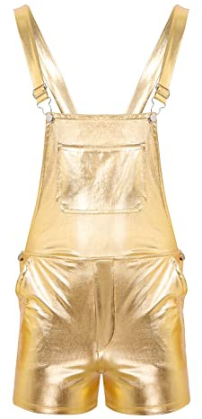 Rswnyirn Sexy Mens Theme Party Jumpsuit Shiny Metallic Bib Overall Suspender Shorts Festival Fancy Dress
